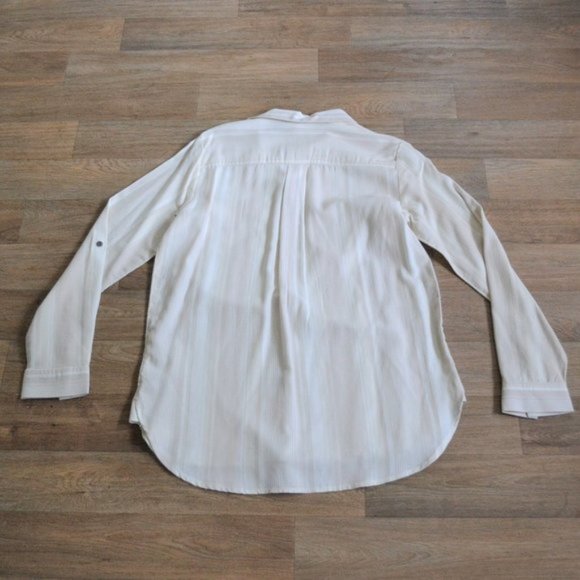 NWT Sonoma Neutral Quarter Button Down Striped Long Sleeve Flannel Shirt Size Sm - Picture 4 of 4